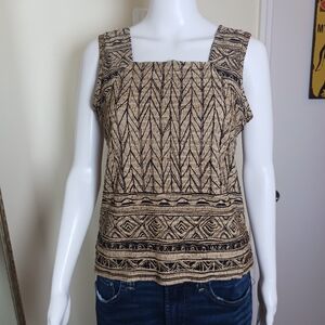 Elegant Black and Tan Geometric Blouse